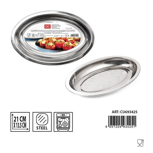 [0229475] Bandeja ovalada de acero inoxidable 21x13.5cm para cocina