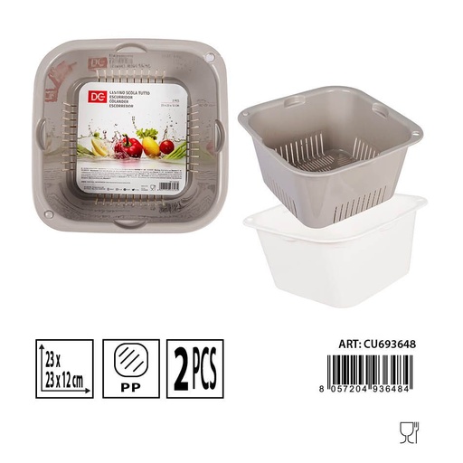 [0232841] Escurridor de cocina 2 piezas 23x23x12 cm para lavar alimentos