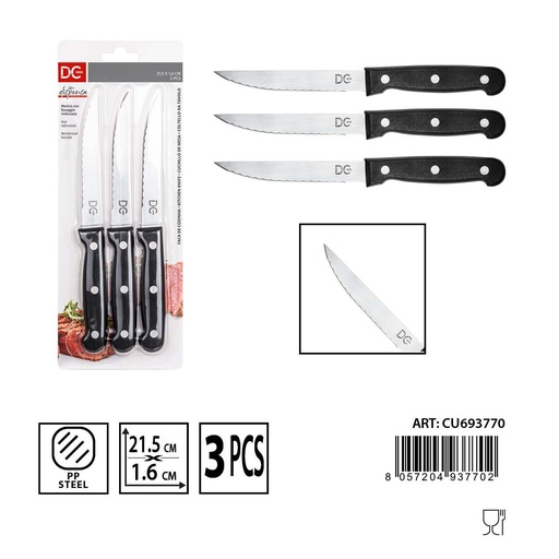 [0233372] Cuchillo carne 21.5X2.1 cm 3 pcs - Herramientas de cocina 