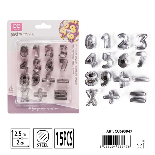 [0233596] Molde para galletas de números 2.5x2cm 15pcs - Herramientas de repostería