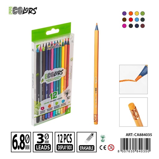 [0231867] Lápices pastel con borrador 12 colores - Materiales de dibujo
