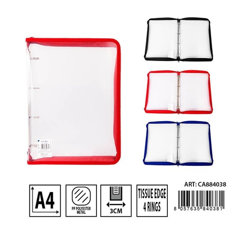 [0231801] Carpeta 4 anillas con cremallera A4 - Accesorios de oficina