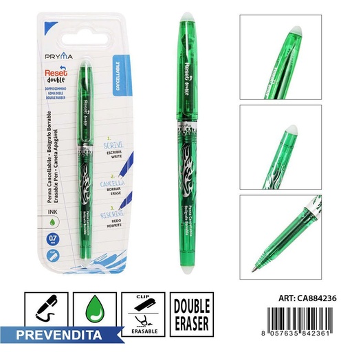 [0233613] Bolígrafo borrable con tapa verde 0.7 mm - Herramientas de escritura
