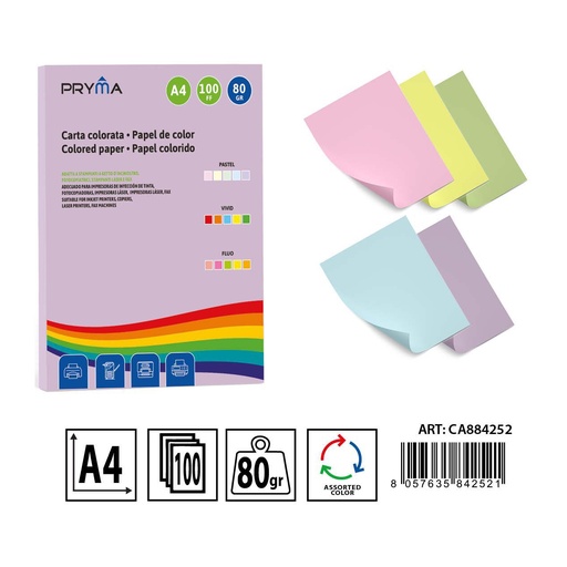 [0233651] Papel color pastels 5 col. 100 hojas - Materiales de arte y manualidades 