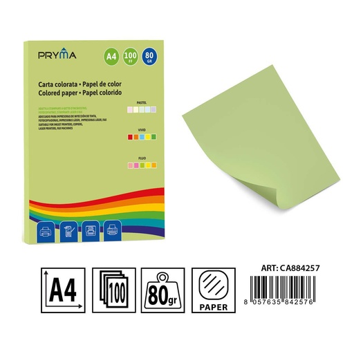 [0233656] Papel color pastel verde 100 hojas - Materiales de arte y manualidades 