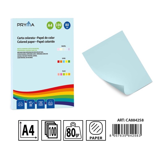 [0233657] Papel color pastel azul claro 100 hojas - Materiales de arte y manualidades 