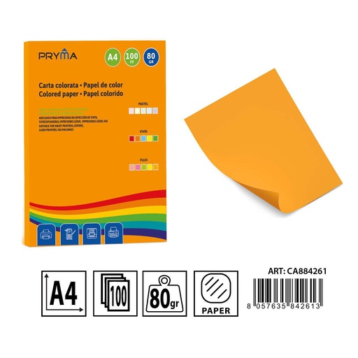 [0233660] Papel de colores vivos naranja 100 hojas - Materiales de arte y manualidades 