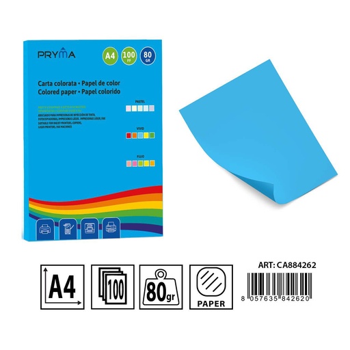 [0233661] Papel de colores vivos azul claro 100 hojas - Materiales de arte y manualidades 