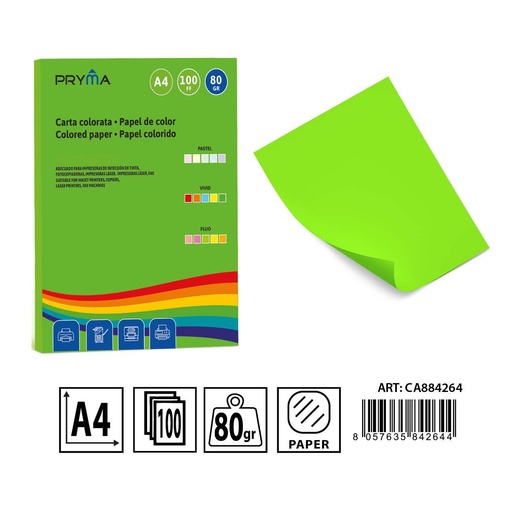[0233663] Papel de colores vivos verde 100 hojas - Materiales de arte y manualidades 