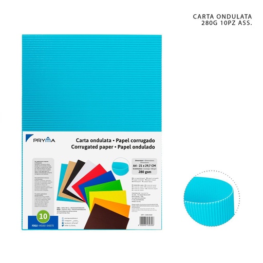 [0230820] Papel corrugado colorido 280g 10 piezas - Material de manualidades