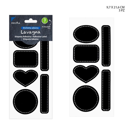 [0229656] Etiqueta adhesiva negra 9.7x21.6cm 3 hojas para oficina y papelería