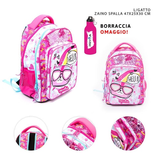 [0229911] Mochila para espalda 47x25x30cm con diseño de gato para escolares