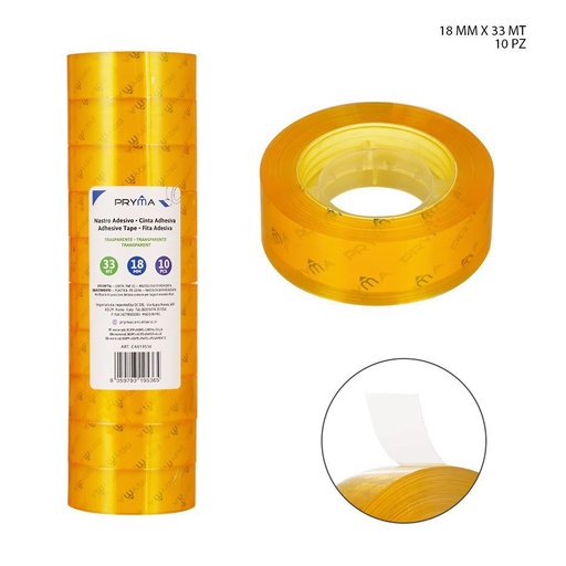 [0231045] Cinta adhesiva transparente 18mm x 33m 10 piezas - Suministros de oficina