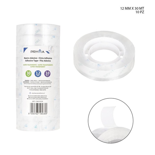 [0231047] Cinta adhesiva super transparente 10mm x 30m 10pzs - Suministros de oficina