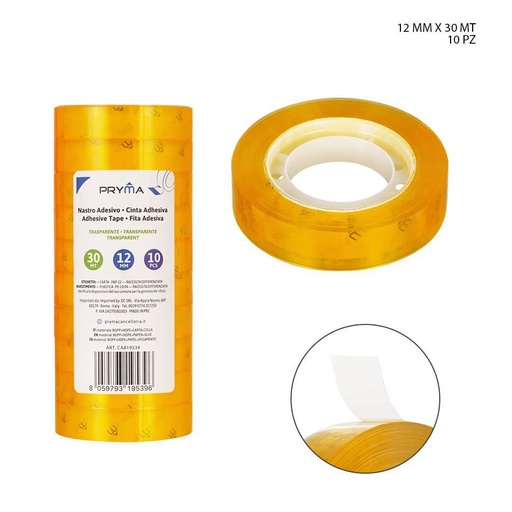 [0231048] Cinta adhesiva transparente 10mm x 30m 10pzs - Suministros de oficina