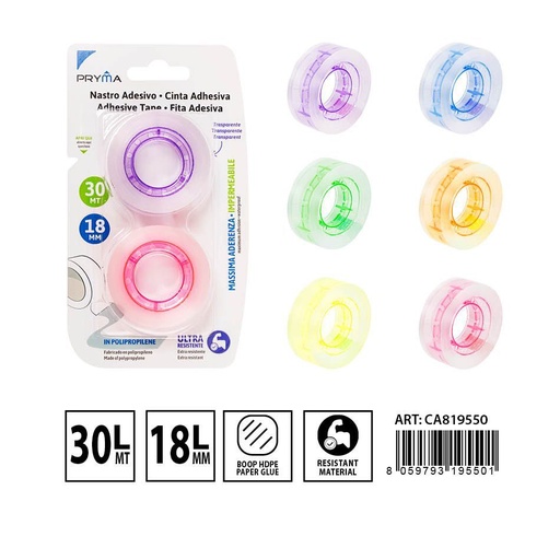 [0231059] Cinta adhesiva transparente 18mm x 30m 2 PZ - Suministros de oficina
