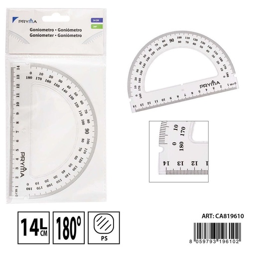 [0230749]  Transportador transparente 14 cm 180° - Artículos de papelería