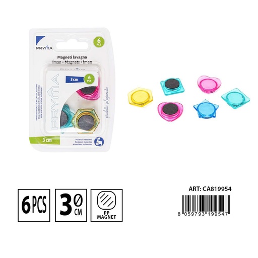 [0233158] Imanes de colores para pizarra en formas 3 cm 6 unidades - Accesorios de oficina