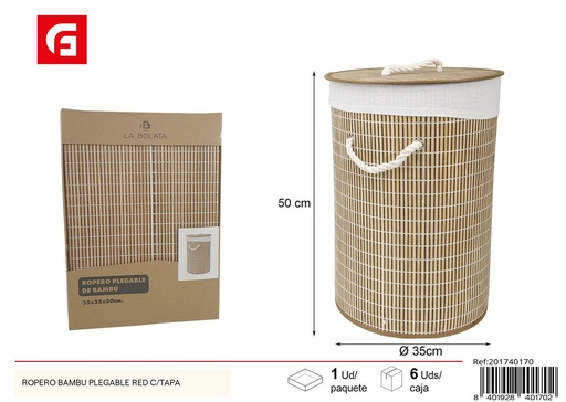 [201740170] Ropero de bambú plegable redondo con tapa para organización