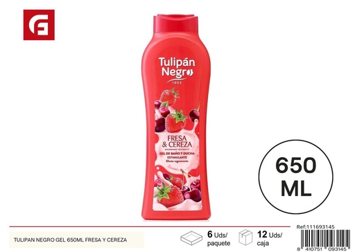 [111693145] Gel de ducha Tulipán Negro 650ml fresa y cereza para higiene personal