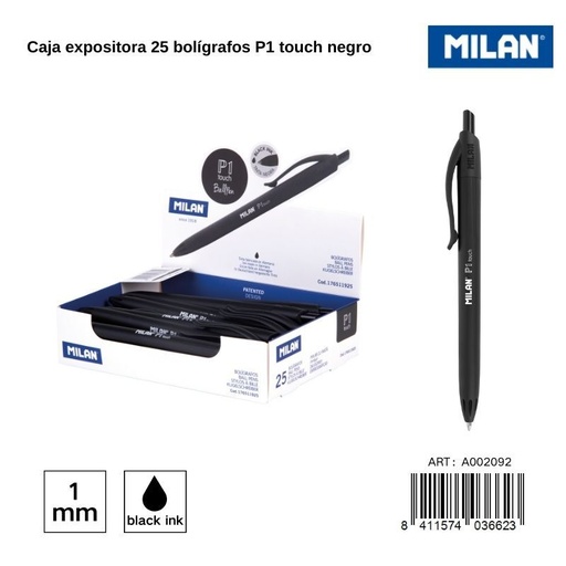 [A002092] Bolígrafo Milan P1 Touch negro - Productos de papelería