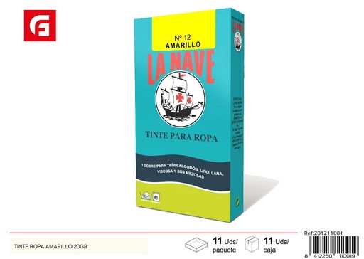 [201211001] Tinte ropa amarillo 20GR - Pintura para telas