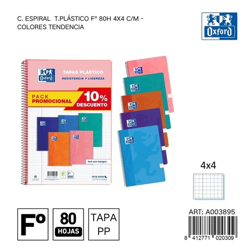 [A003895] Cuadernos tapa plástica A4 80 páginas 4x4 pack 4+1 para estudiantes