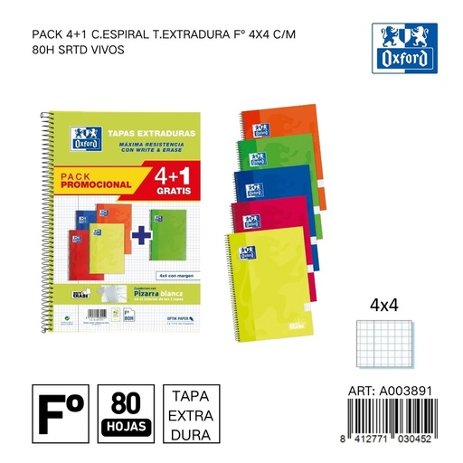 [A003891] Paquete de cuadernos A4 80h con 4x4 - Material escolar
