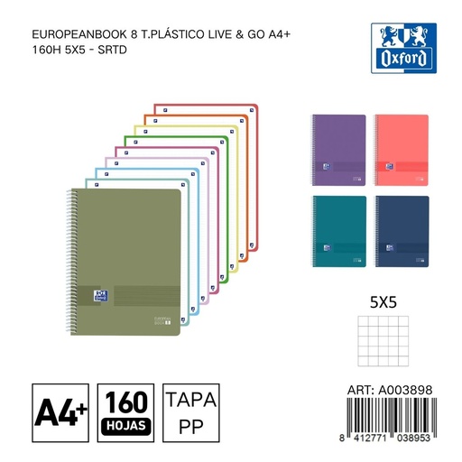 [A003898] Cuaderno A4 5x5 160 hojas tapa plástica - Material de papelería