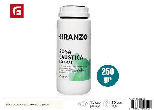 [112300250] Sosa cáustica en escamas bote 250gr para limpieza