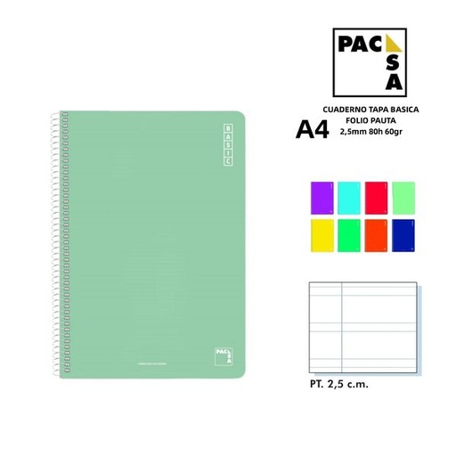 [A000633] Cuaderno folio 60gr 80h pauta 3.5mm tapa básica para anotaciones y estudios