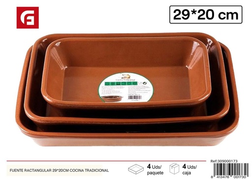 [A002854] Fuente rectangular de barro 29x20cm para cocina tradicional