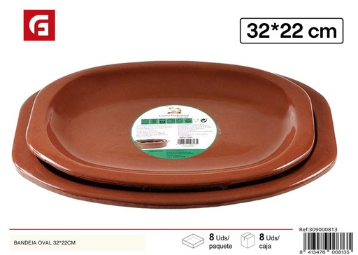 [309000813] Bandeja oval de cerámica 32x22cm para servir comidas