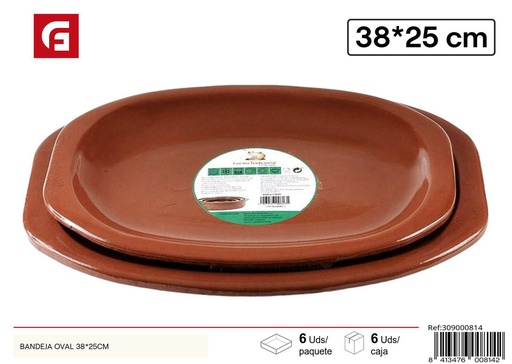 [309000814] Bandeja ovalada de cerámica 38x25cm para servir alimentos