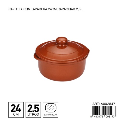 [A002847] Cazuela con tapa 24cm para cocina y preparación de alimentos