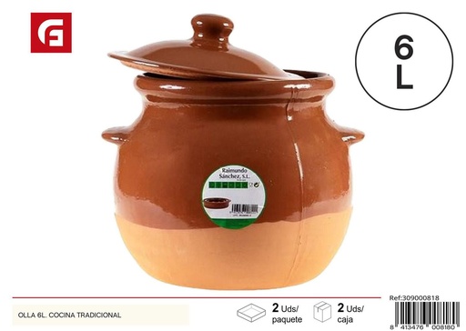 [309000818] Olla de barro 6L para cocina tradicional