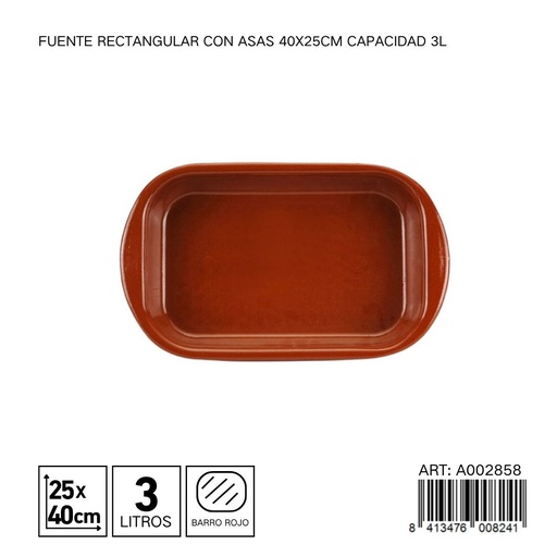 [A002858] Fuente rectangular con asas 40x25 cm - Utensilios para cocina y horneado