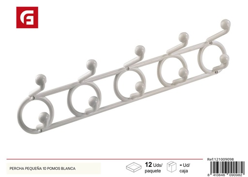 [121009098] Percha pequeña 10 pomos blanca para colgar ropa