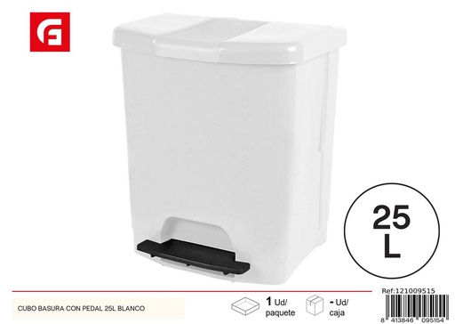[121009515] Cubo de basura blanco con pedal 25L - Recipientes de plástico para el hogar