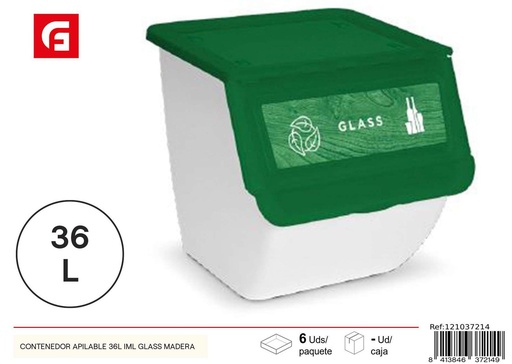[121037214] Contenedor apilable 36L IML vidrio madera - Almacenamiento plástico