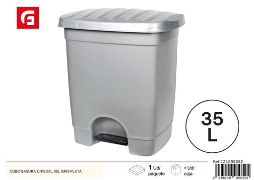 [121095052] Cubo de basura de 35L gris plata con pedal - Plásticos para el hogar
