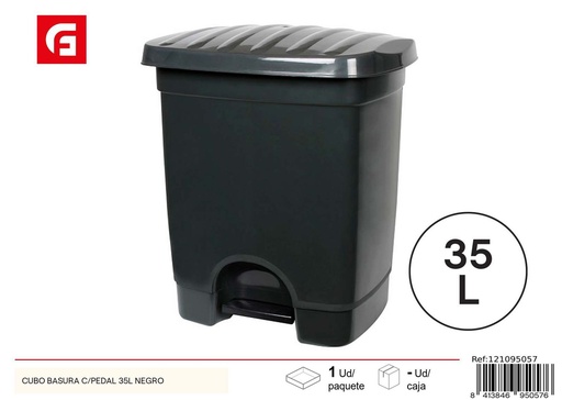 [121095057] Cubo de basura de 35L negro con pedal - Plásticos para el hogar