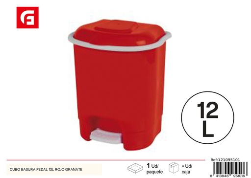 [121095101] Cesto de basura pedal 12L rojo granate - Artículos de hogar