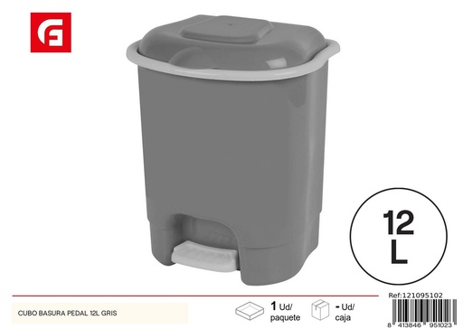 [121095102] Cesto de basura pedal 12L gris - Artículos de hogar