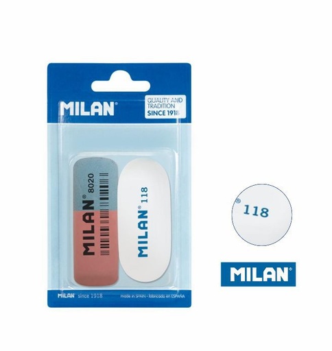 [A000049] Goma MILAN 1+1 blister 1 goma 8020 + 1 goma 118 - Material escolar