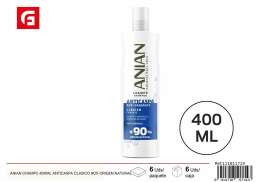 [111611714] Champú anticaspa Anian 400ml 90% origen natural cuidado personal