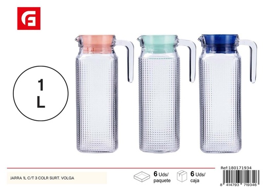 [180171934] Jarra de vidrio 1L con tapa surtidos colores para bebidas