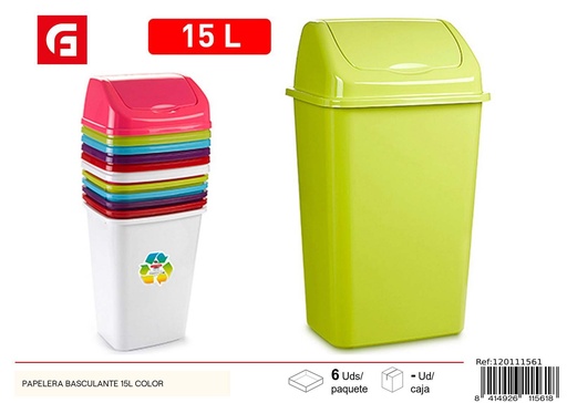 [120111561] Papelera basculante color 15L - Artículos de plástico