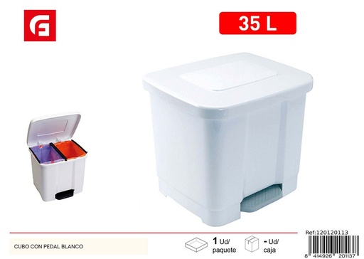 [120120113] Cubo de basura con pedal blanco - Organización y limpieza del hogar