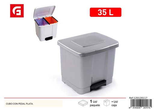 [120120117] Cubo de basura con pedal plata - Organización y limpieza del hogar